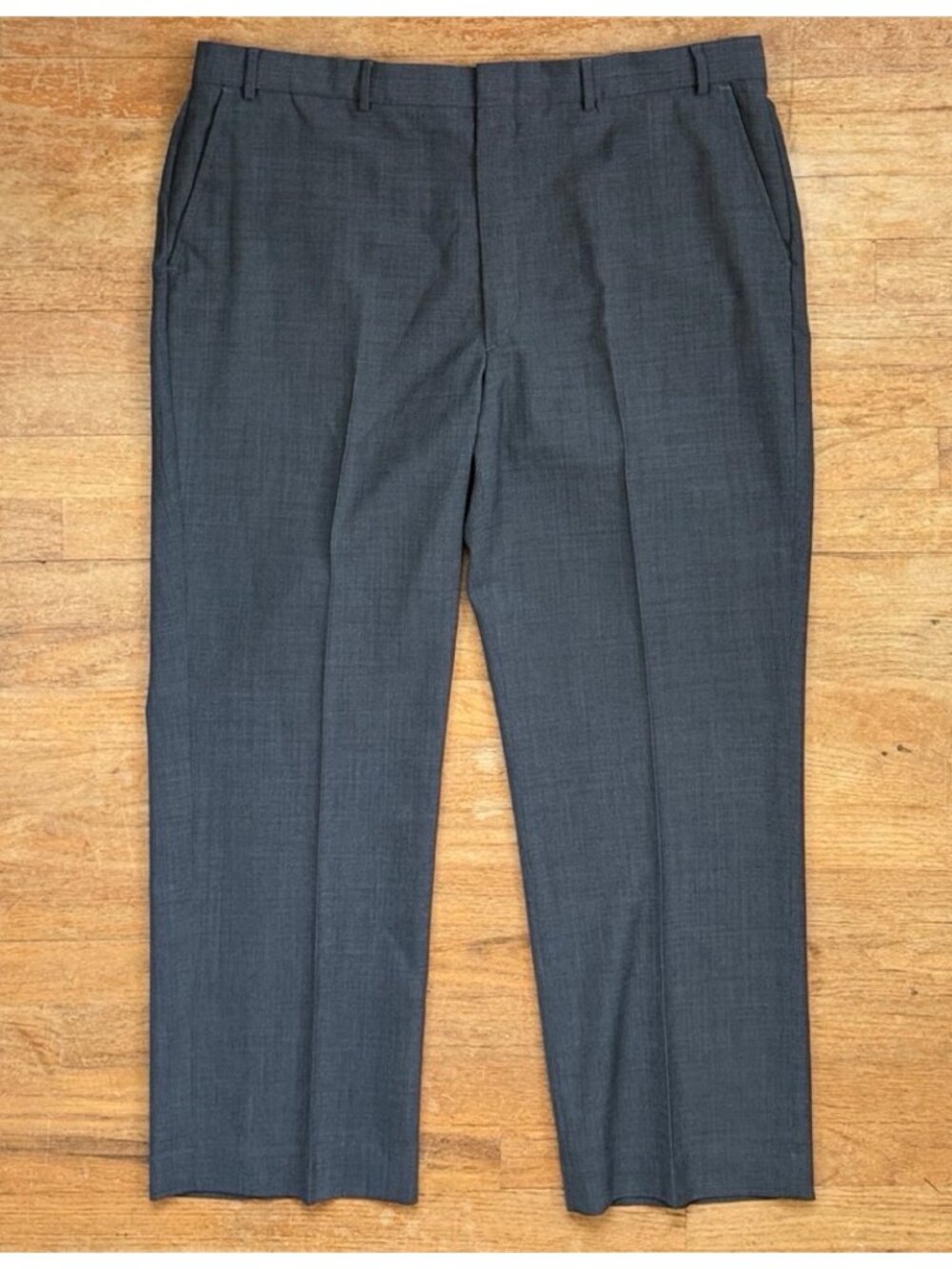 Vintage Mens Gray Wool Blend Dress Pants Size 40x30 90s Flat Front Trousers